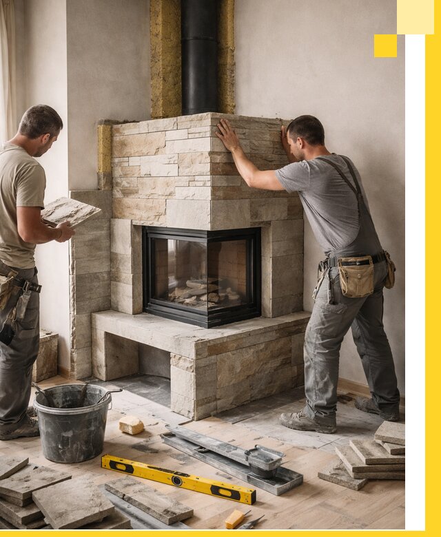 Угловые камины под ключ проект, монтаж и отделка в Соли-Илецке