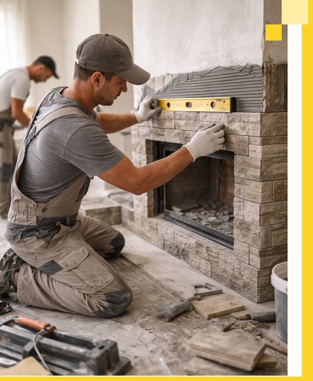 Облицовка каминов в Соли-Илецке, монтаж и отделка натуральным камнем