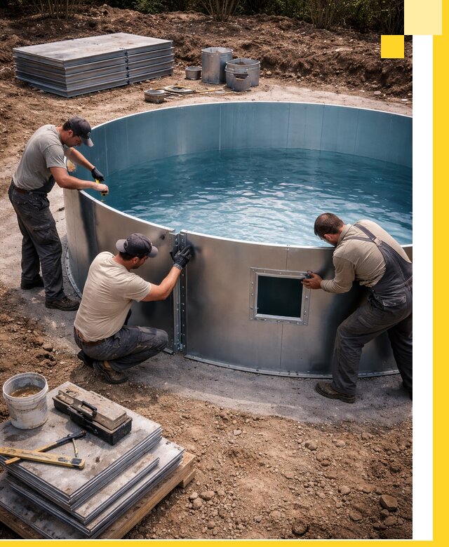 Круглые бассейны под ключ в Соли-Илецке проектирование и монтаж