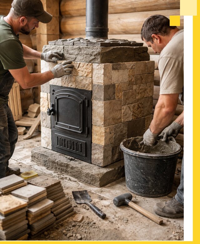 Облицовка банной печи под ключ в Соли-Илецке: камень и плитка