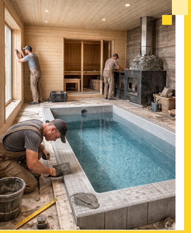 Проект бани с бассейном и сауной в Соли-Илецке под ключ