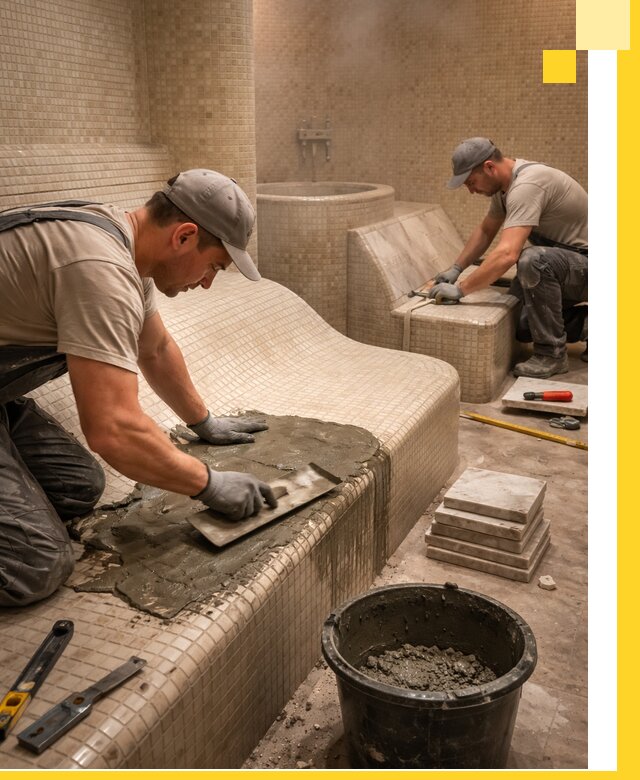 Лежаки для хамама под ключ в Соли-Илецке, проект и монтаж