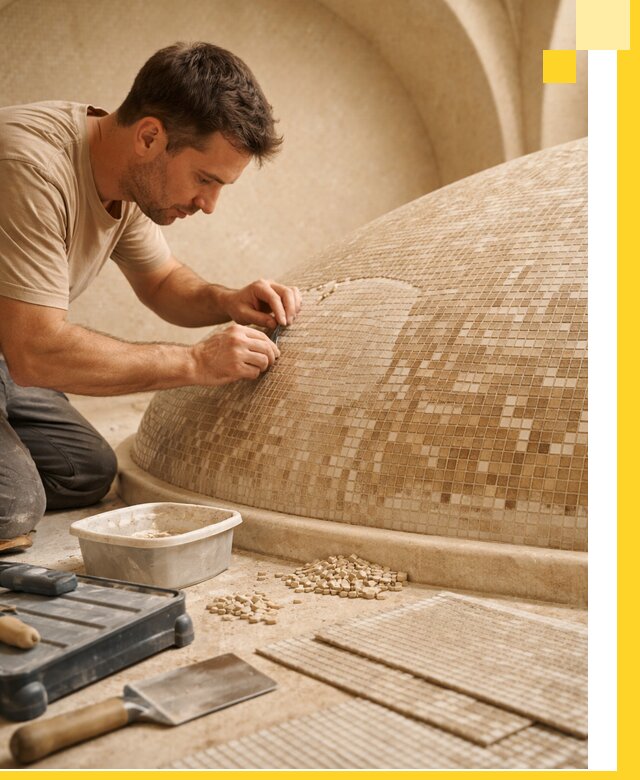 Профессиональная укладка мозаики для хамама под ключ в Соли-Илецке